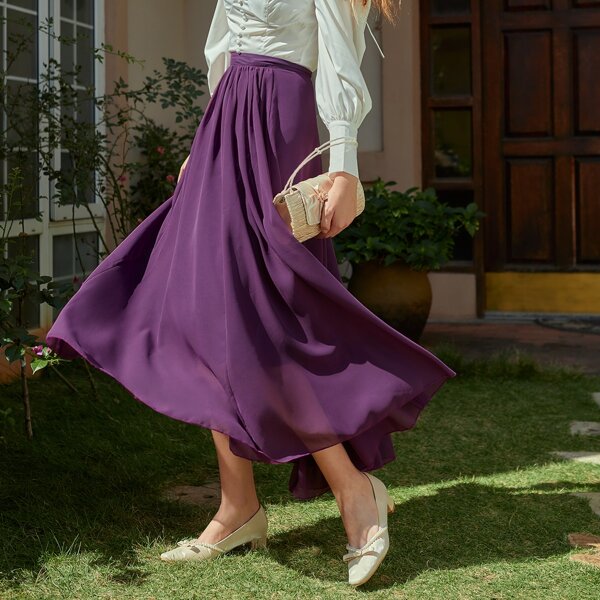

Zip Back Flare Chiffon Skirt, Purple