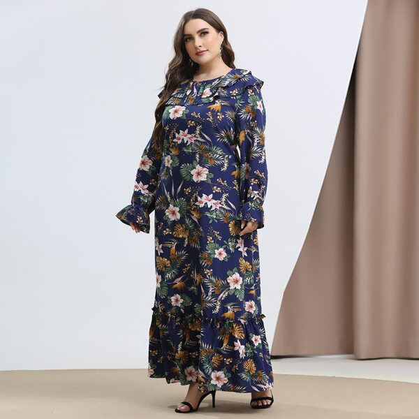 

Plus Floral & Tropical Print Ruffle Hem Dress, Multicolor