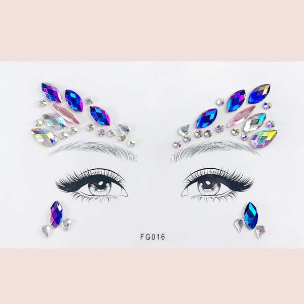 

1sheet Water-drop Colorful Rhinestone Eye Tattoo Sticker, Multicolor