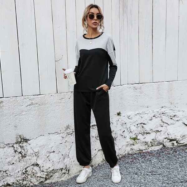 

Colorblock Drop Shoulder Tee & Sweatpants, Black