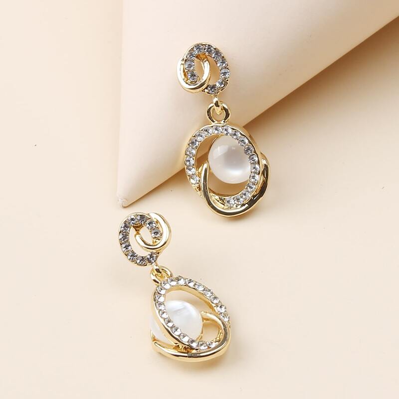 

Rhinestone & Crystal Ring Drop Earrings, White