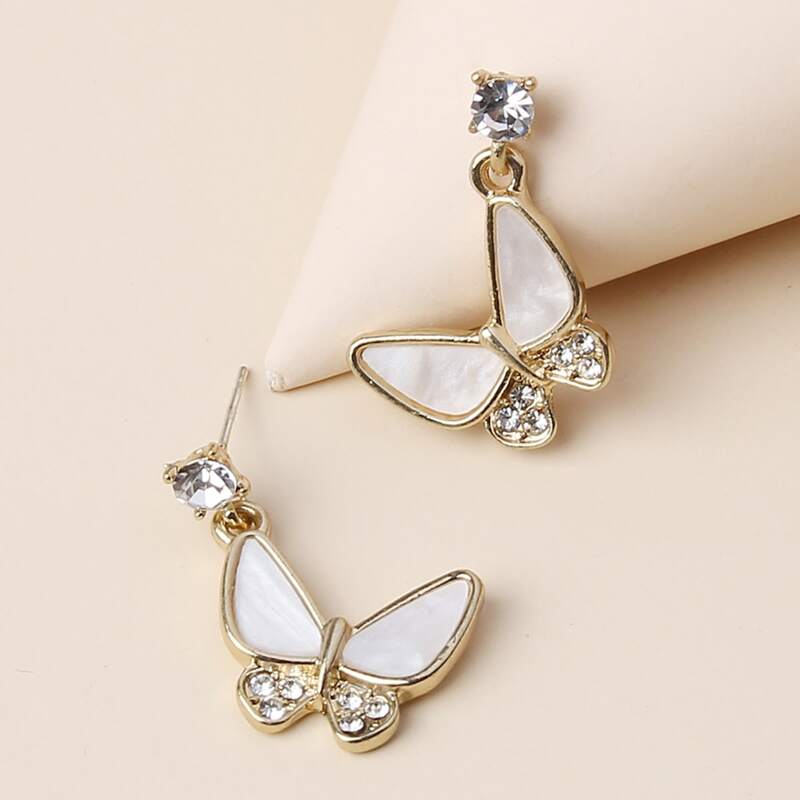 

Rhinestone Butterfly Drop Earrings, White