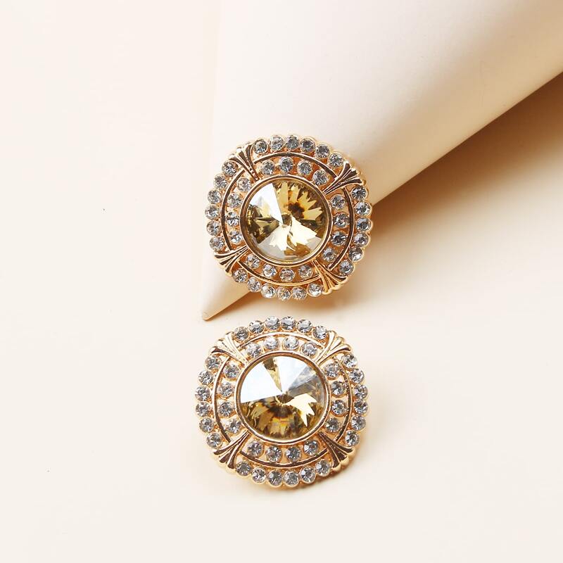 

Rhinestone Round Stud Earrings, Gold