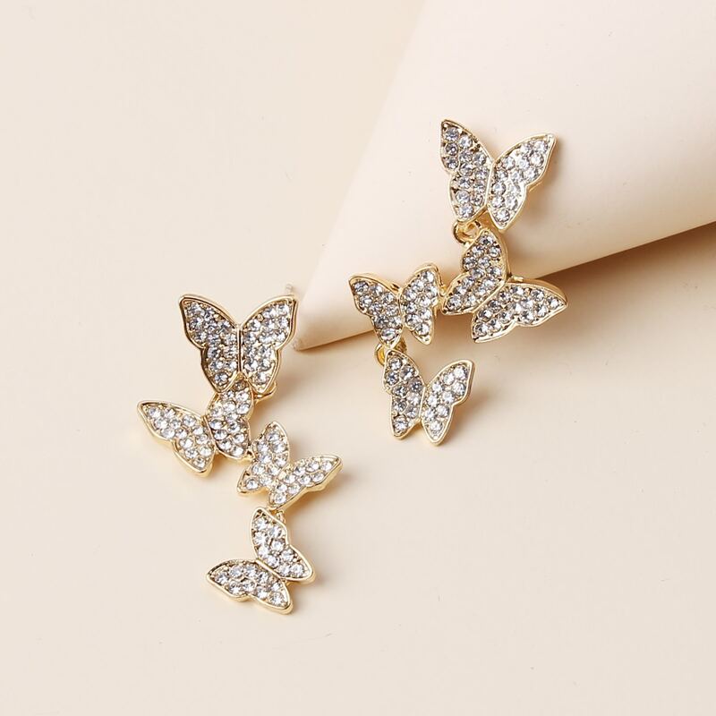 

Rhinestone Butterfly Drop Earrings, Gold