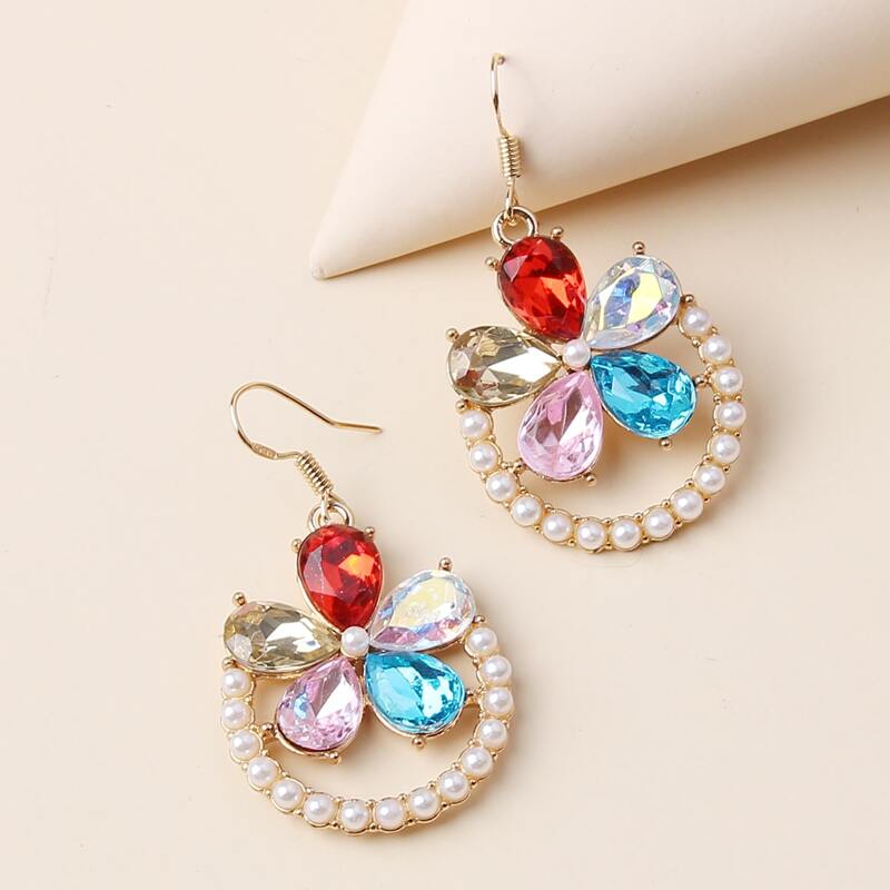 

Faux Pearl & Rhinestone Floral Drop Earrings, Multicolor