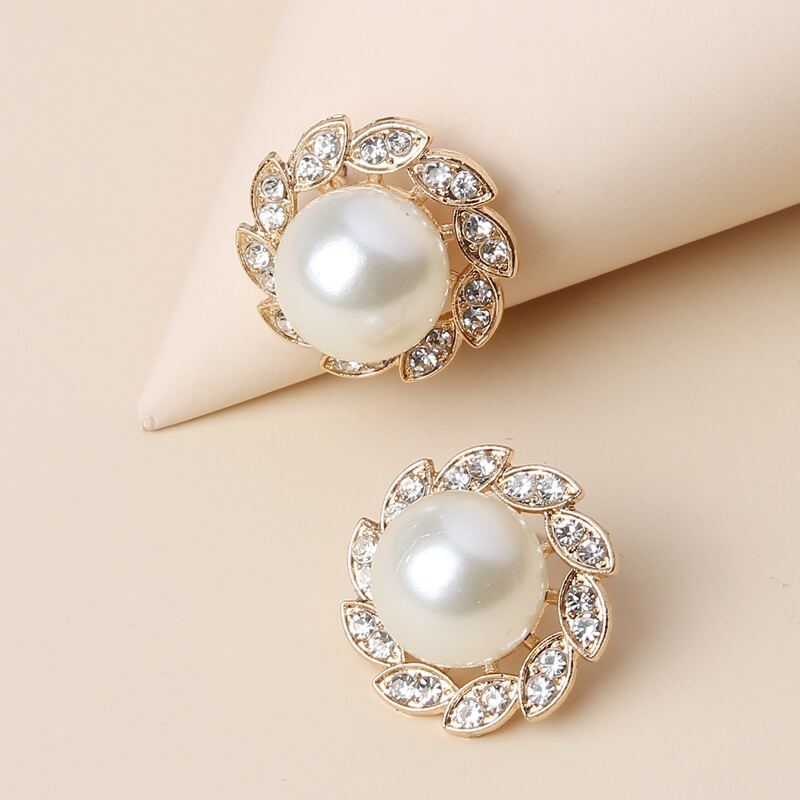 

Faux Pearl & Rhinestone Round Stud Earrings, White