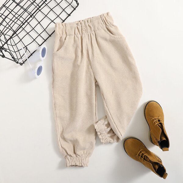 

Toddler Girls Frill Waist Corduroy Pants, Apricot