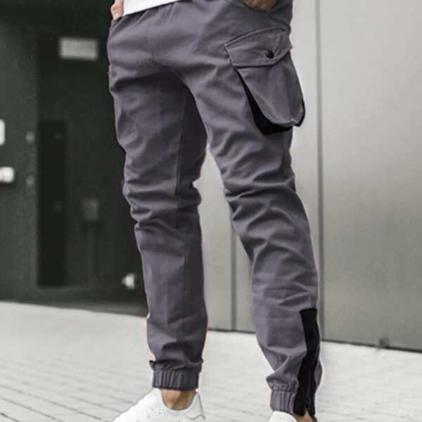 

Men Flap Pocket Zipper Detail Pants, Grey