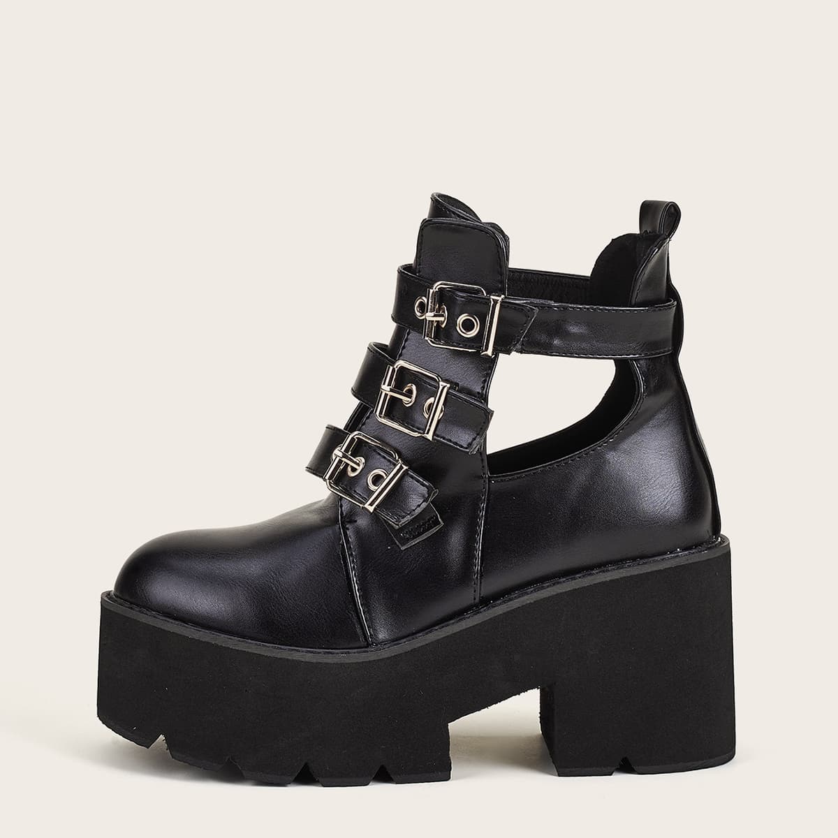 

Buckle Design Chunky Heeled Boots, Black