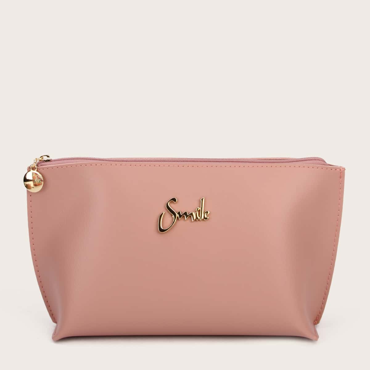 

Waterproof Letter Decor Makeup Bag, Pink