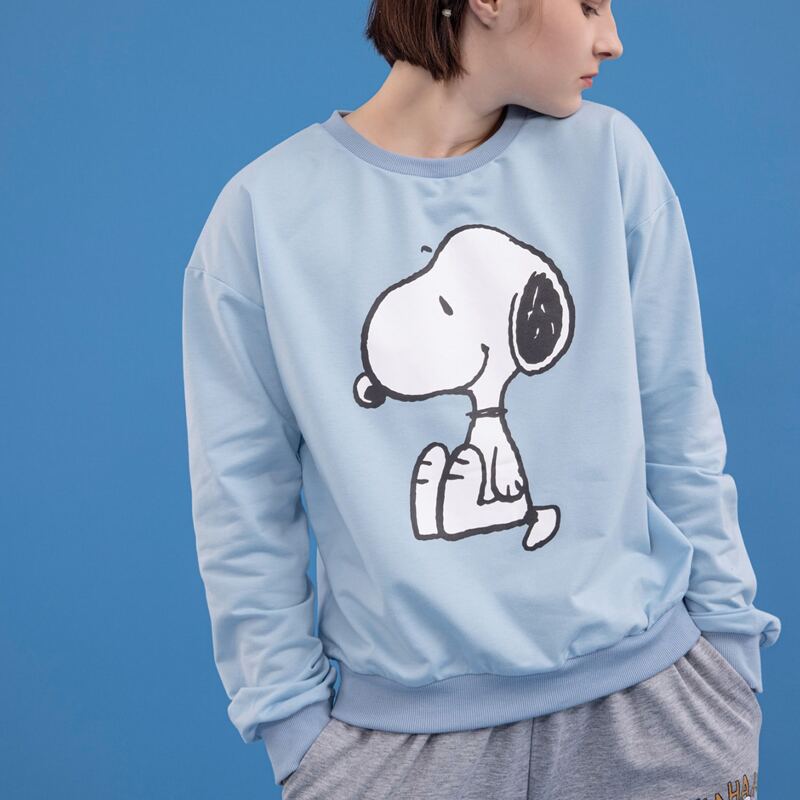 

ROMWE X PEANUTS Graphic Sweatshirt, Baby blue