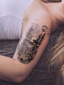 1sheet Wolf Pattern Tattoo Sticker - Black - View 2