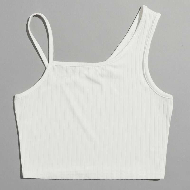 

Solid Ribbed Crop Top, White