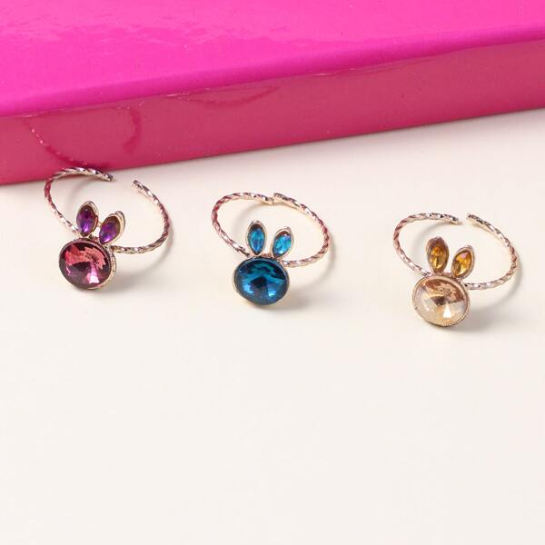 

3pcs Girls Rabbit Decor Ring, Multicolor