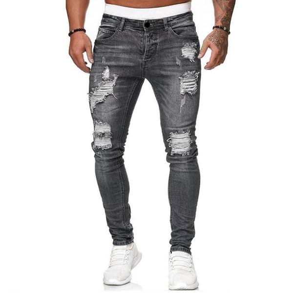 

Men Ripped Slant Pocket Jeans, Dark grey