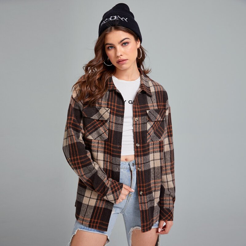 

Flap Pocket Plaid Overshirt, Multicolor