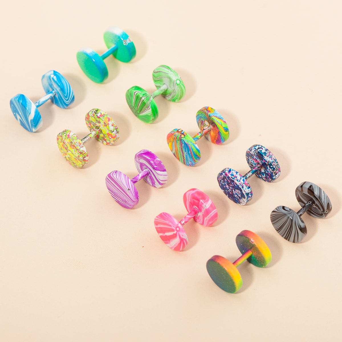 Image of 10pcs Men Round Design Stud Earrings