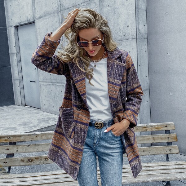 

Dual Pocket Plaid Overcoat, Multicolor