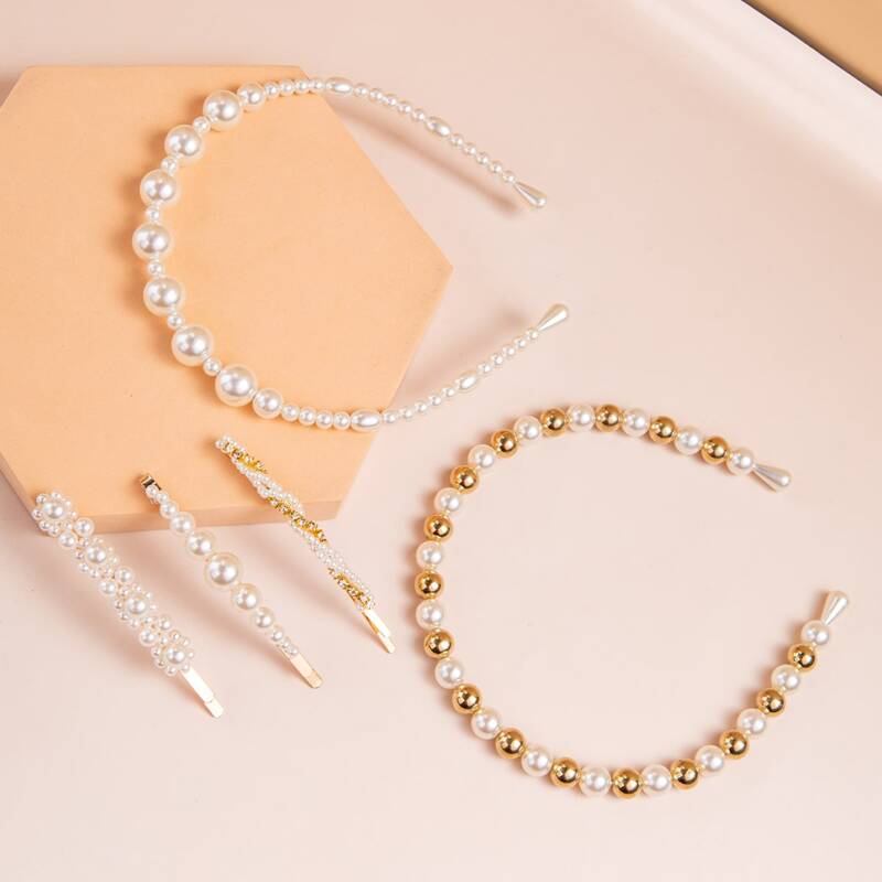 

2pcs Faux Pearl Hair Hoop & 3pcs Bobby Pin, Multicolor