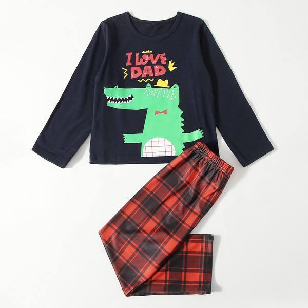 

Toddler Boys Cartoon And Plaid Print PJ Set, Multicolor