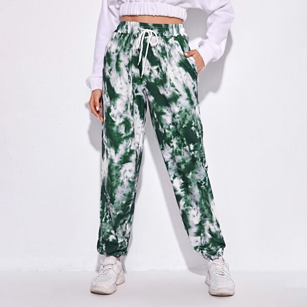 

Drawstring Waist Tie Dye Sweatpants, Green