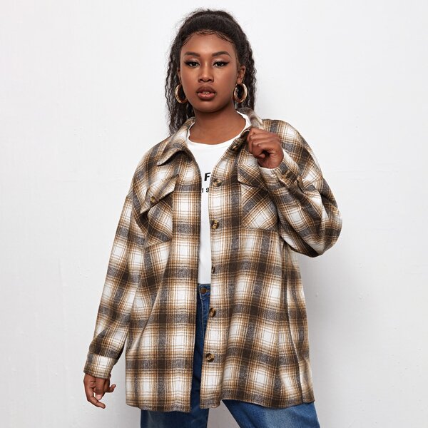 

Plus Tartan Drop Shoulder Overshirt, Multicolor