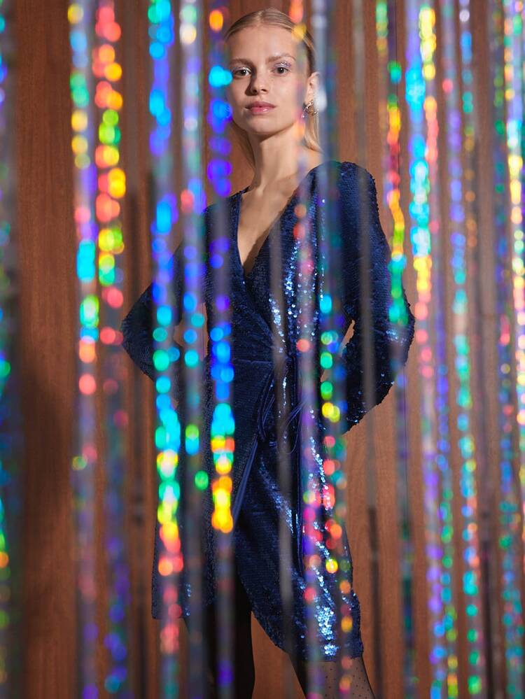 shein sequin wrap dress SHEIN Wrap Tie Side Sequin Dress