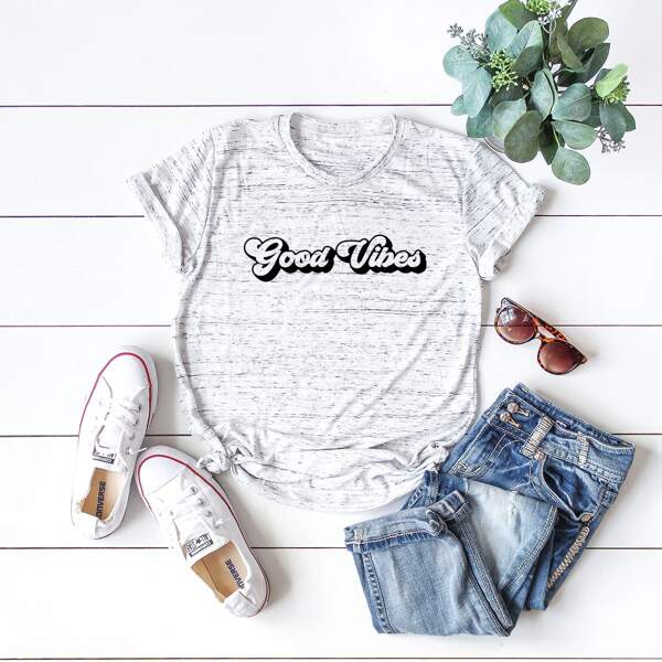 

Plus Space Dye Letter Graphic Tee, Light grey