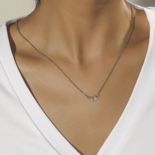 

Hollow Out Letter Heart Charm Necklace, Silver