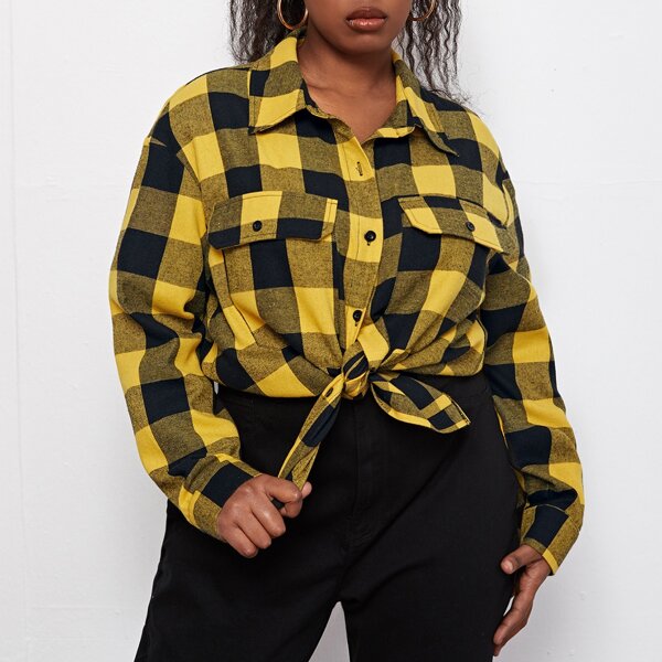 

Plus Gingham Button Up Tunic Blouse, Multicolor