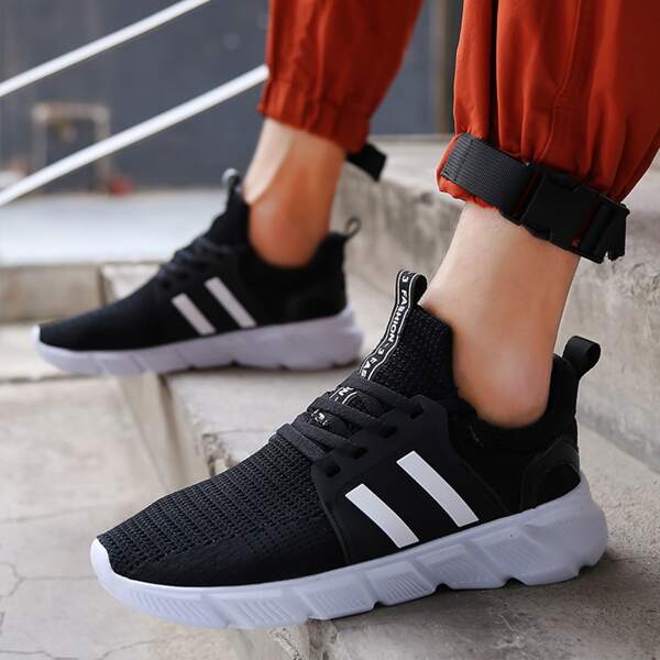 

Men Lace Up Decor Knit Sneakers, Black