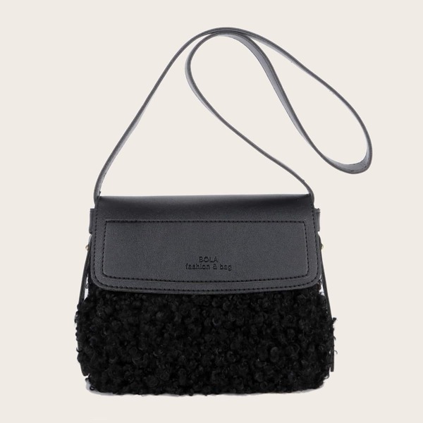 

Faux Fur Decor Crossbody Bag, Black