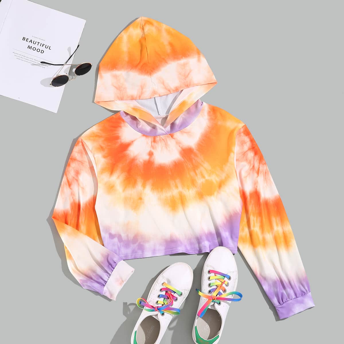 

Tie Dye Crop Hoodie, Multicolor