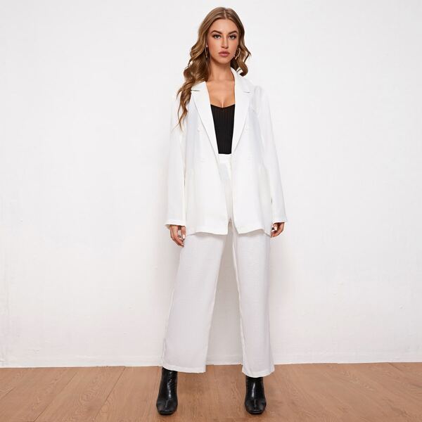 

Double Button Oversized Blazer & Pants Set, White