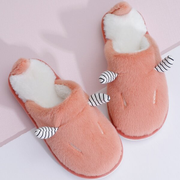 

Faux Fur Cartoon Slippers, Coral pink