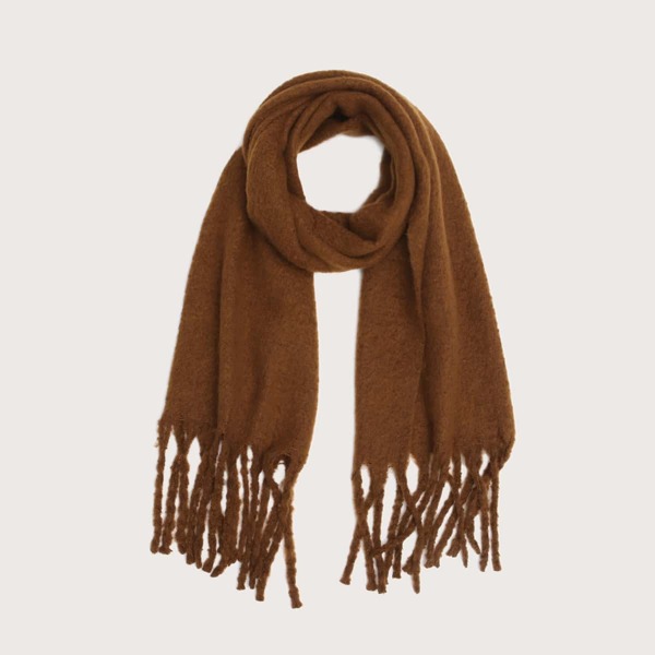 

Plain Fringe Hem Scarf, Brown