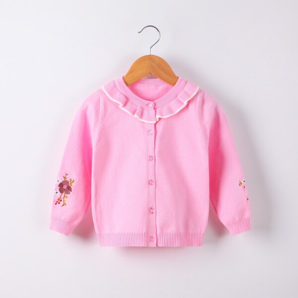 

Toddler Girls Floral Embroidery Ruffle Trim Cardigan, Baby pink