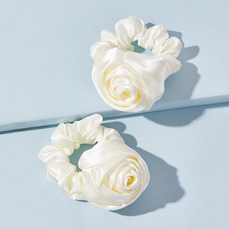 

2pcs Flower Design Scrunchie, Beige