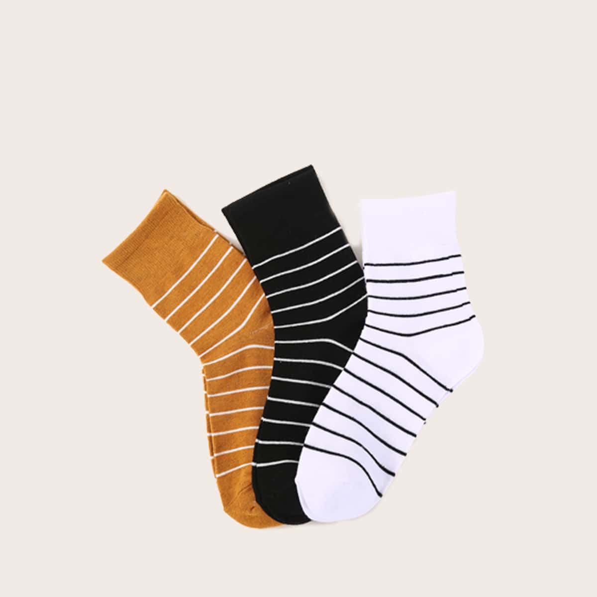 

3pairs Striped Crew Socks, Multicolor