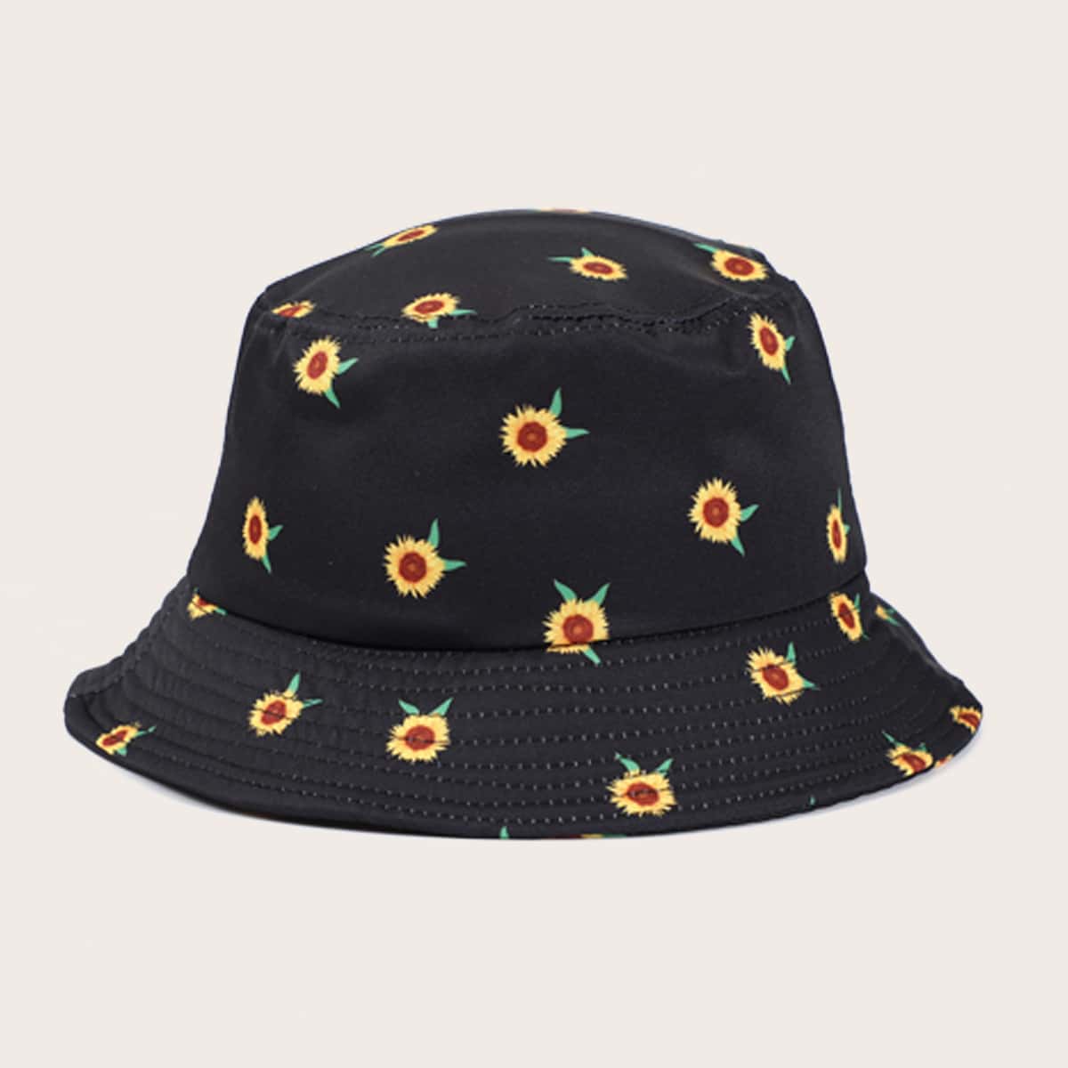 

Sunflower Pattern Bucket Hat, Black
