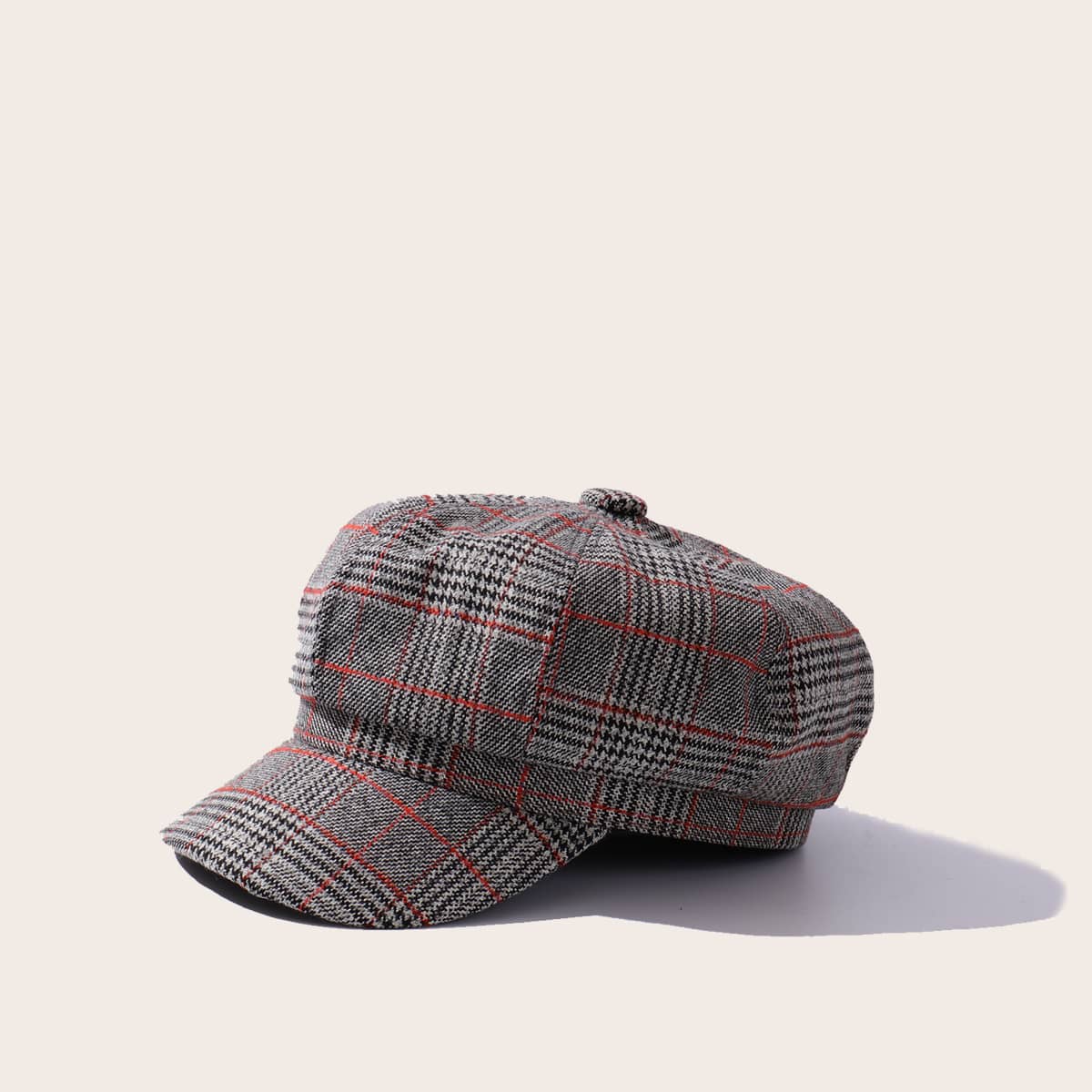 

Plaid Baker Boy Cap, Grey