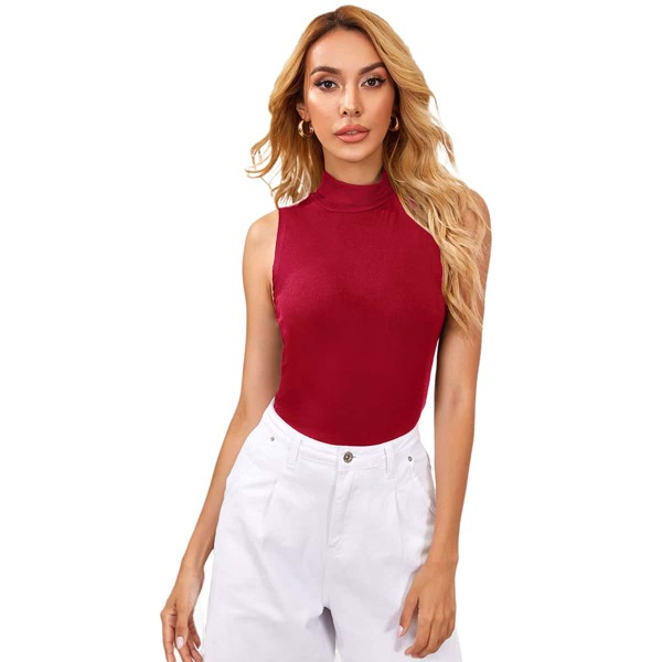 

Mock Neck Solid Tank Top, Burgundy