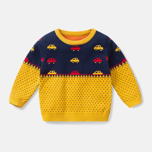 

Toddler Boys Dalmatian & Car Pattern Spliced Sweater, Multicolor