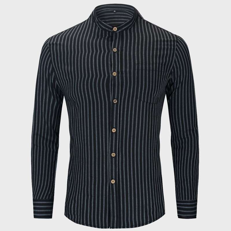 

Men Striped Print Button Front Shirt, Black