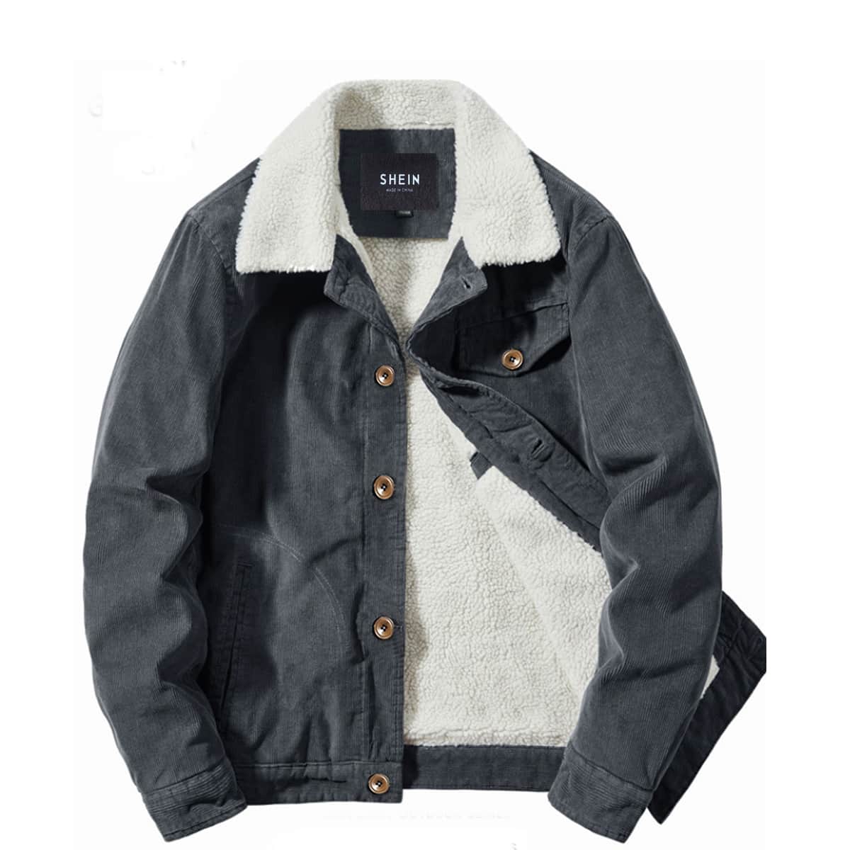 

Guys Contrast Collar Button Front Corduroy Jacket, Dark grey