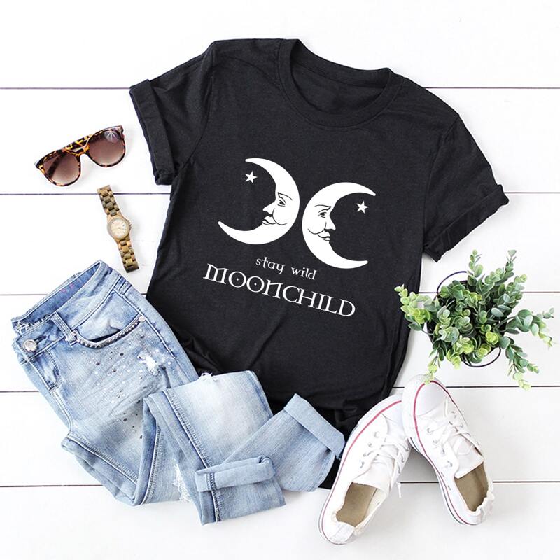 

Moon & Slogan Graphic Tee, Black