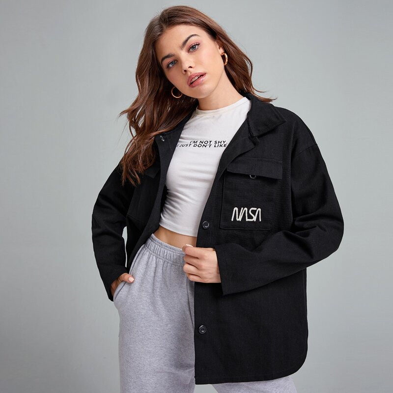 

Flap Pocket Letter Graphic Jacket, Black