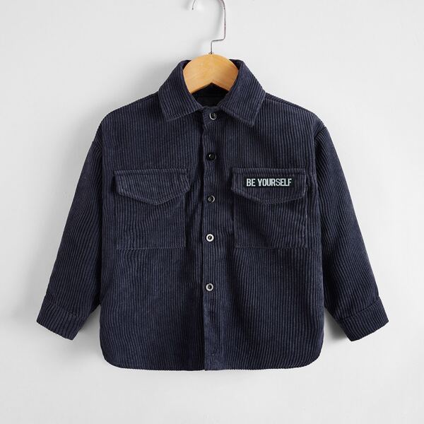 

Toddler Boys Corduroy Letter Patched Flap Pocket Coat, Navy blue