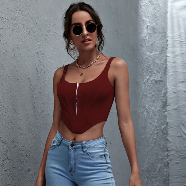 

Hook and Eye Front Crop Top, Burgundy