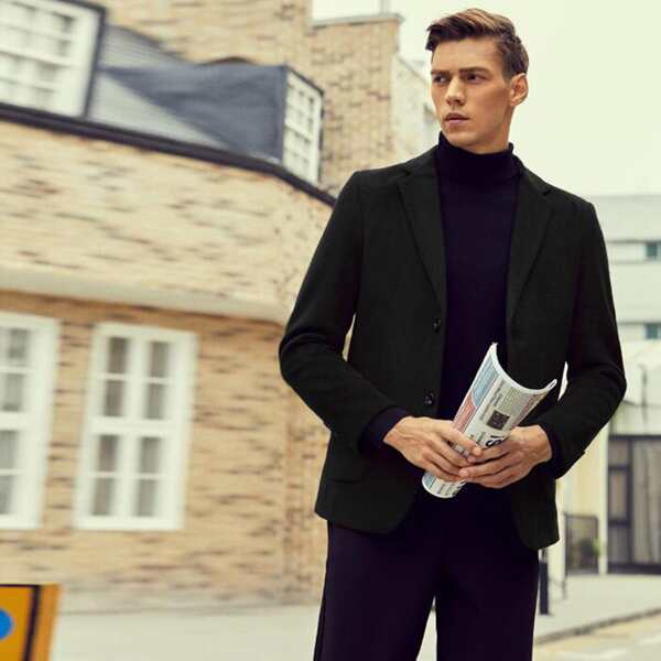 

Men Single Breasted Wool-mix Blazer, Black